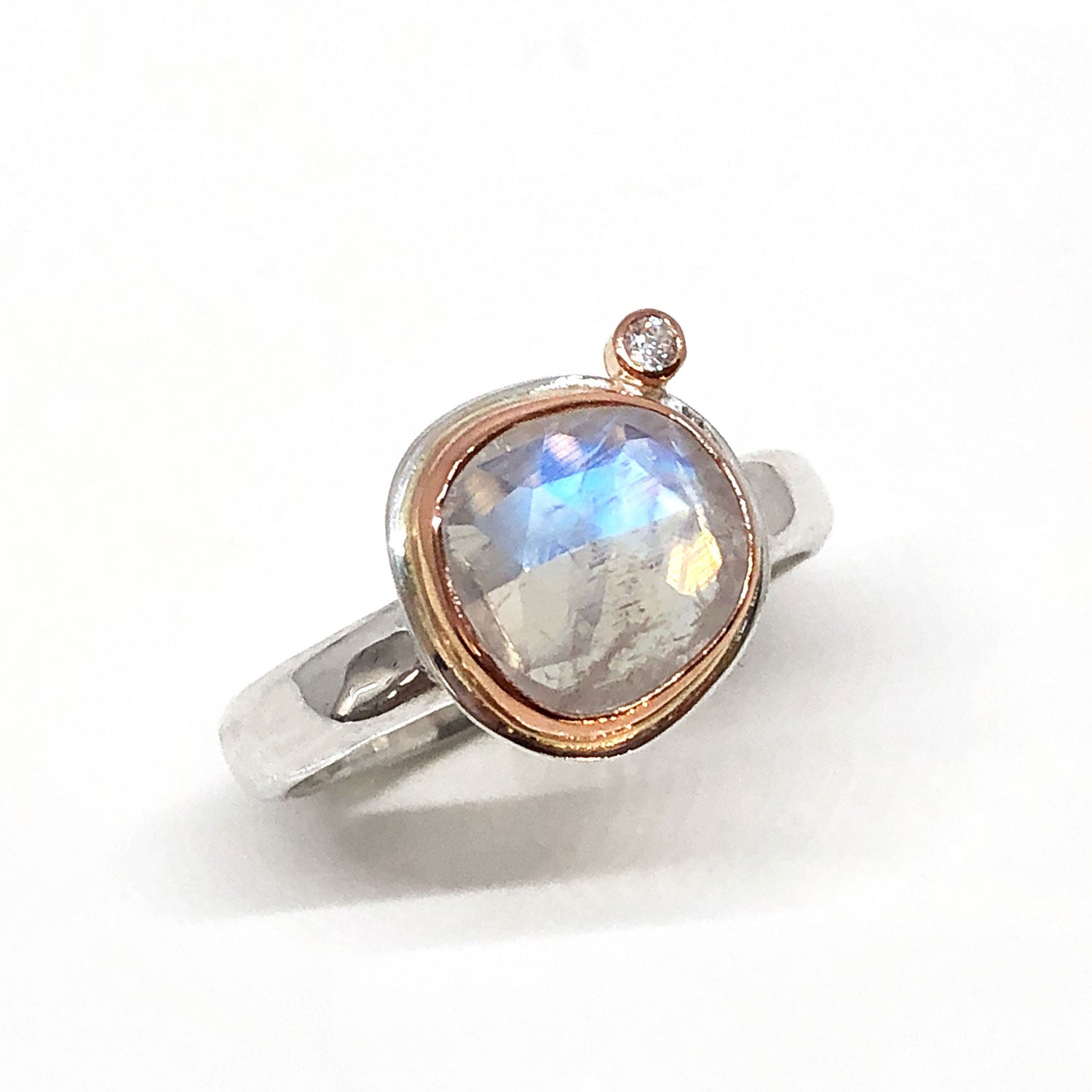 Moonstone Engagement Ring Rose Gold and Silver