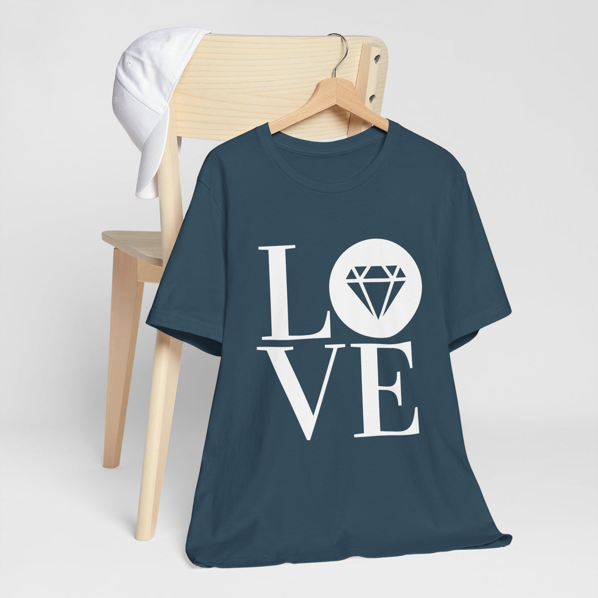 Unisex jersey graphic tee with the Gemstone LOVE design, additional color or view