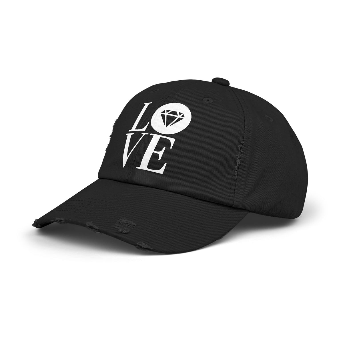 Unisex distressed cap with the Gemstone LOVE design, additional color or view