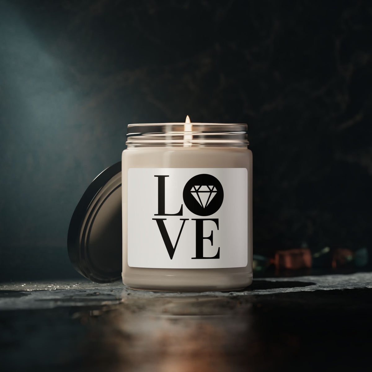 Gemstone LOVE eco-friendly soy candle, additional view
