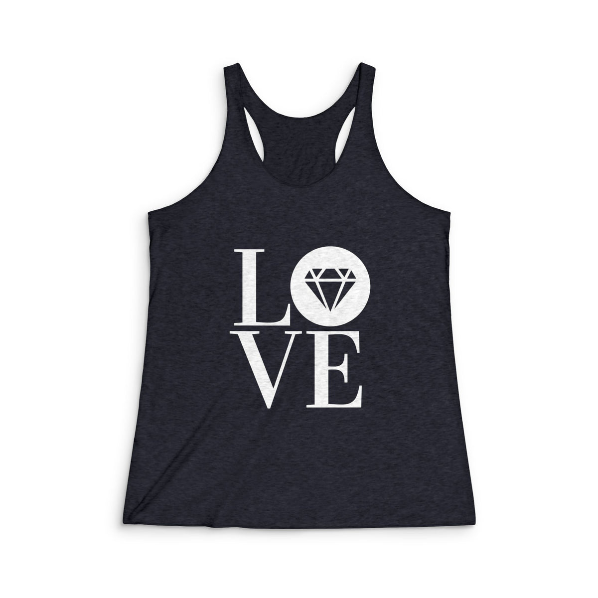 Women's tri-blend racerback tank with the Gemstone LOVE design, additional view