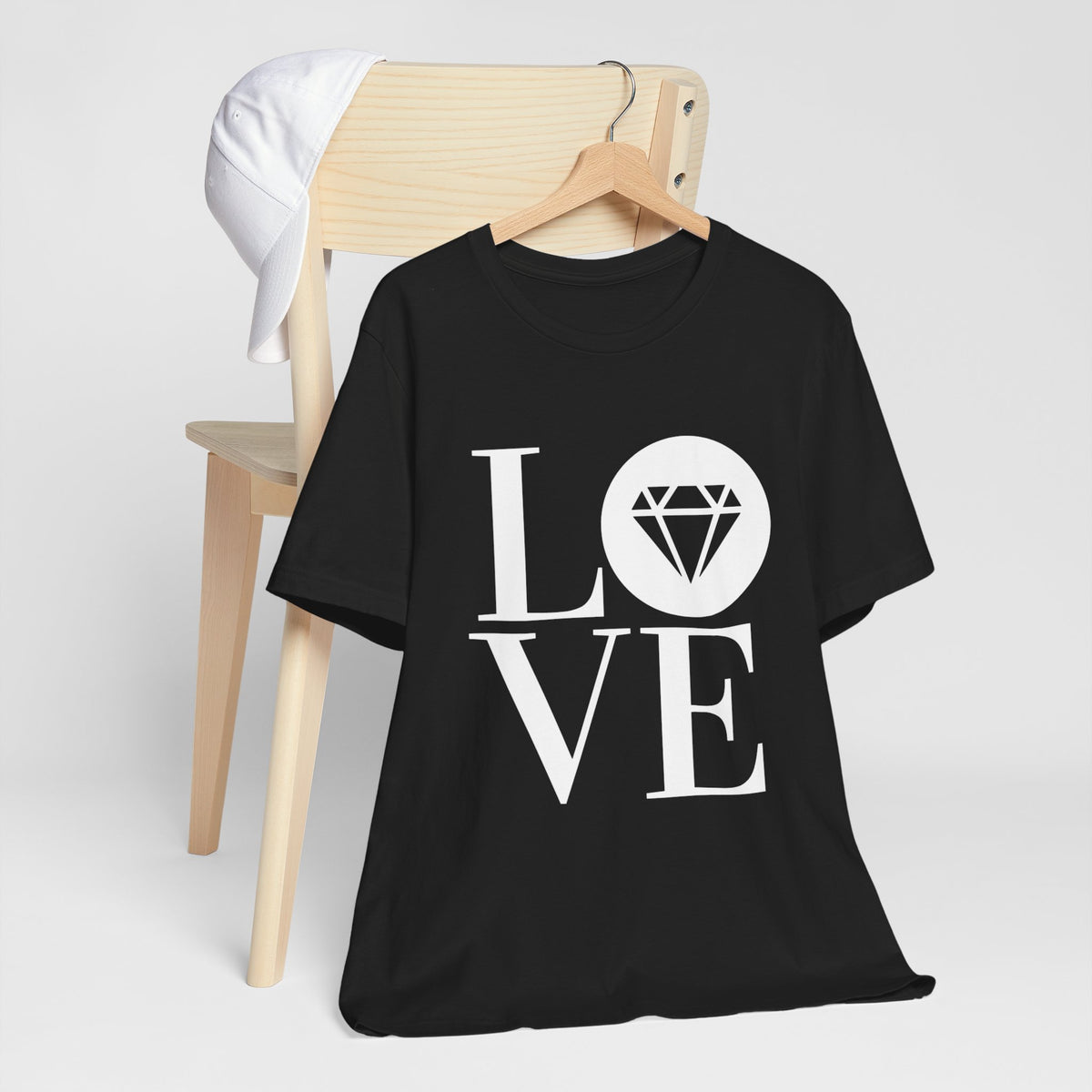 Unisex jersey graphic tee with the Gemstone LOVE design, additional color or view