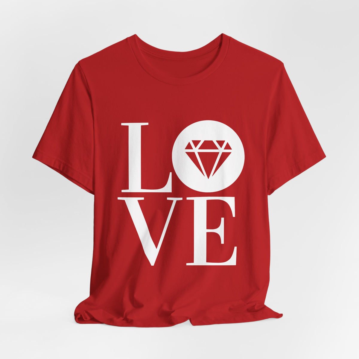 Unisex jersey graphic tee with the Gemstone LOVE design, additional color or view
