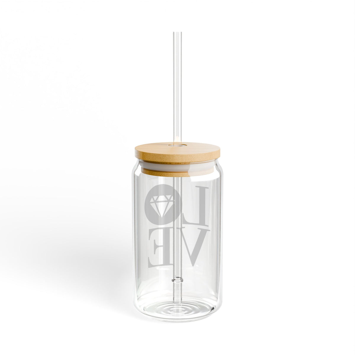 16oz Gemstone LOVE glass sipper cup with lid and straw, additional view