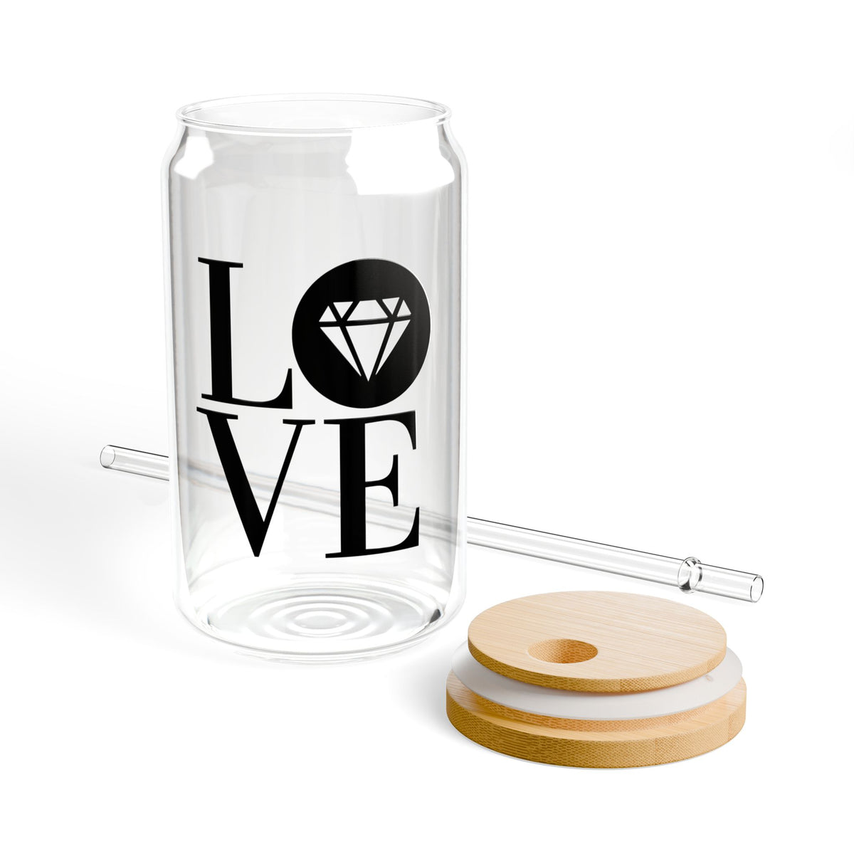 16oz Gemstone LOVE glass sipper cup with lid and straw, additional view