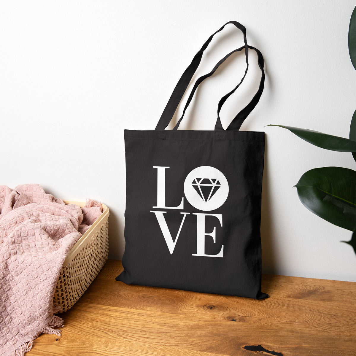 Gemstone Love cotton canvas tote bag with the Gemstone LOVE design, additional view