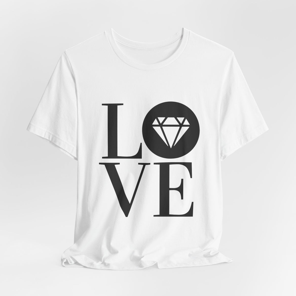 Unisex jersey graphic tee with the Gemstone LOVE design, additional color or view