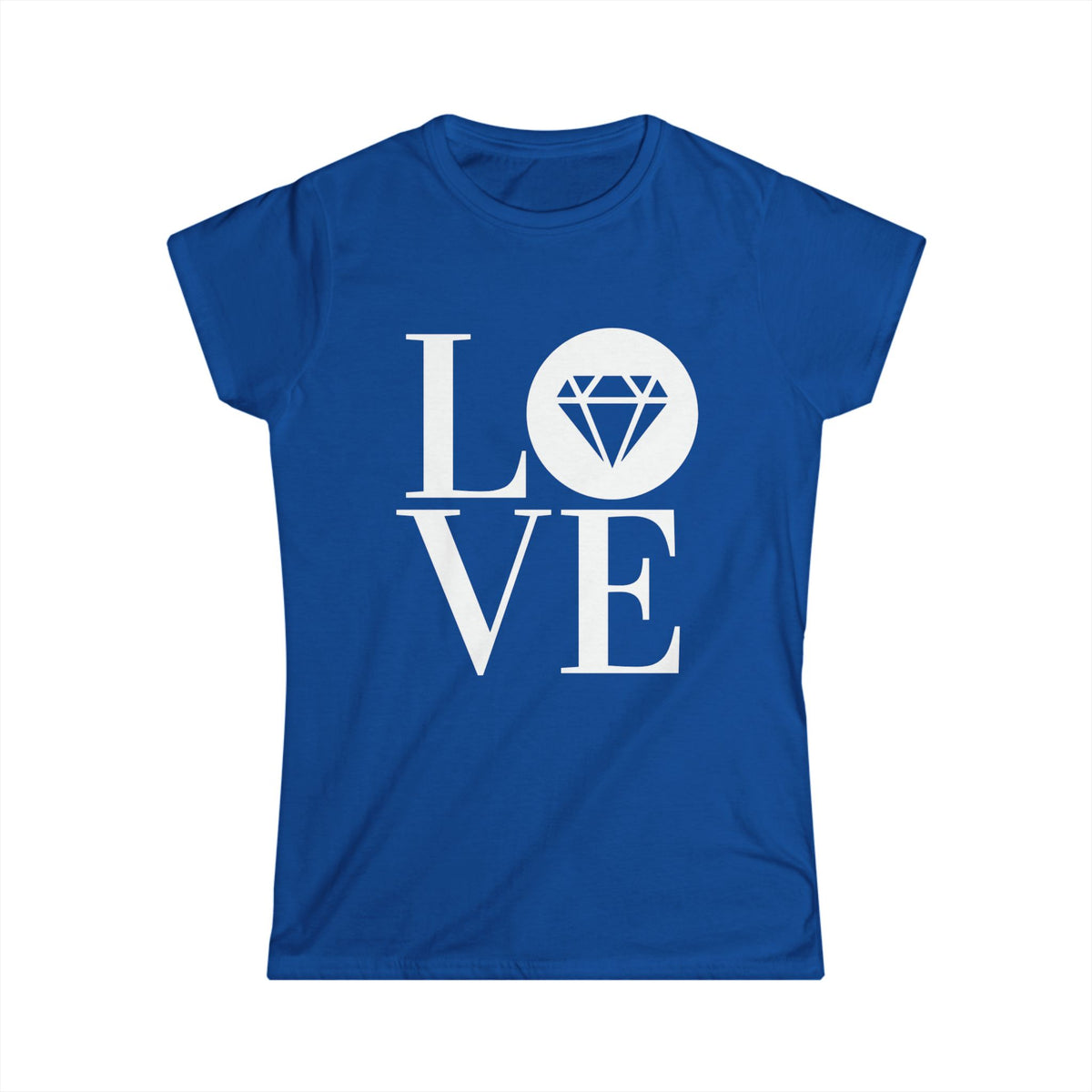 Women's softstyle tee in royal blue with the Gemstone LOVE design