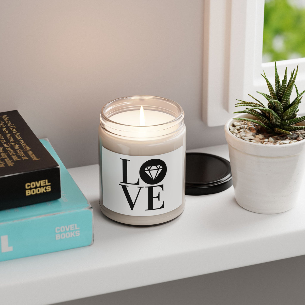 Gemstone LOVE eco-friendly soy candle, additional view