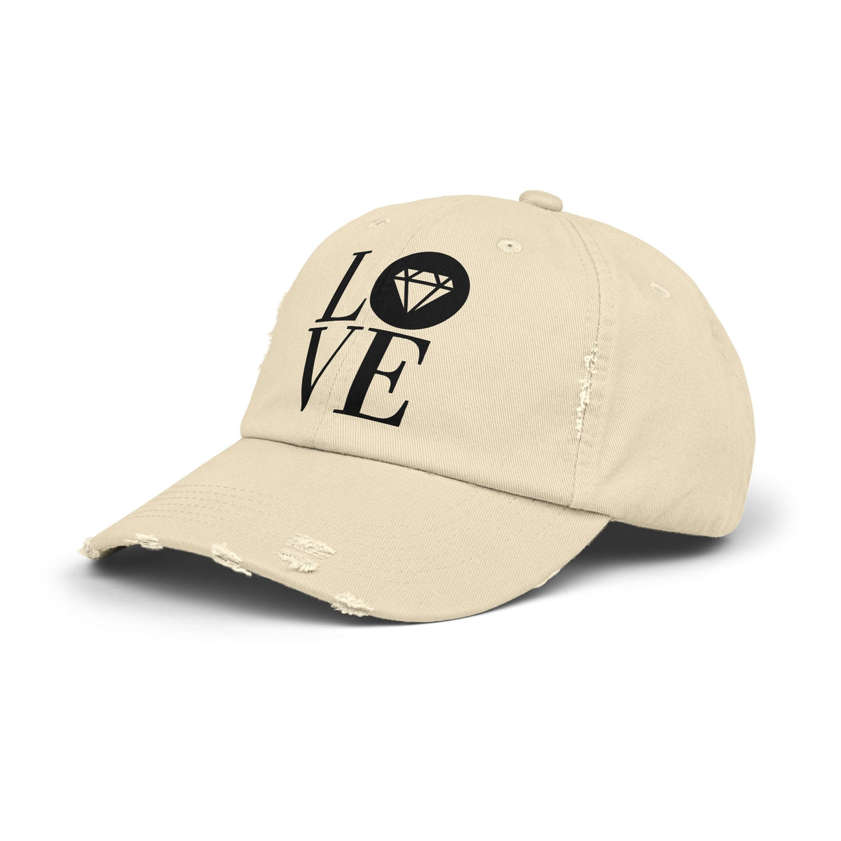 Unisex distressed cap with the Gemstone LOVE design, additional color or view