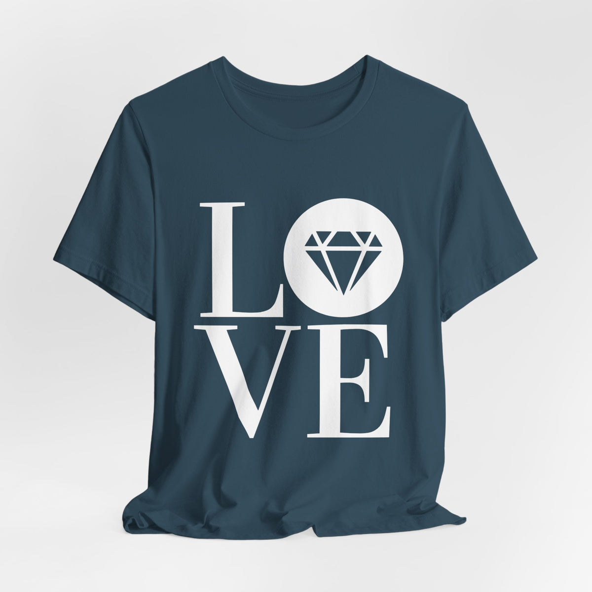 Unisex jersey graphic tee with the Gemstone LOVE design, additional color or view
