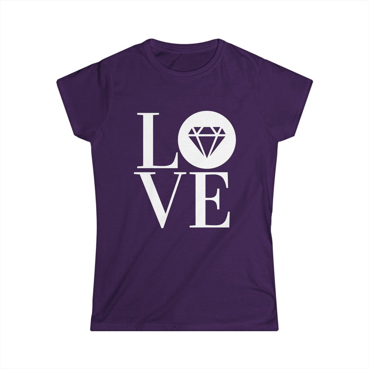 Women's softstyle tee in purple with the Gemstone LOVE design
