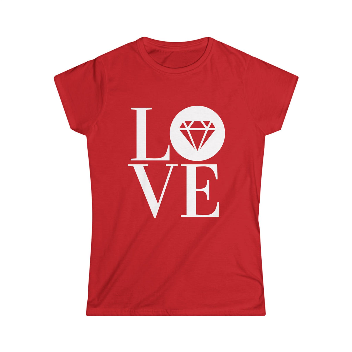 Women's softstyle tee in red with the Gemstone LOVE design