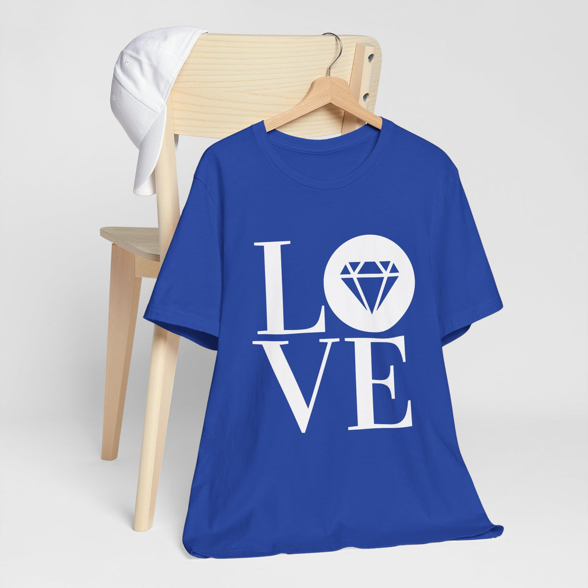 Unisex jersey graphic tee with the Gemstone LOVE design, additional color or view