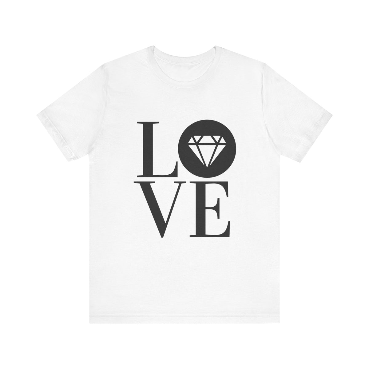 Unisex jersey graphic tee in white with the Gemstone LOVE design