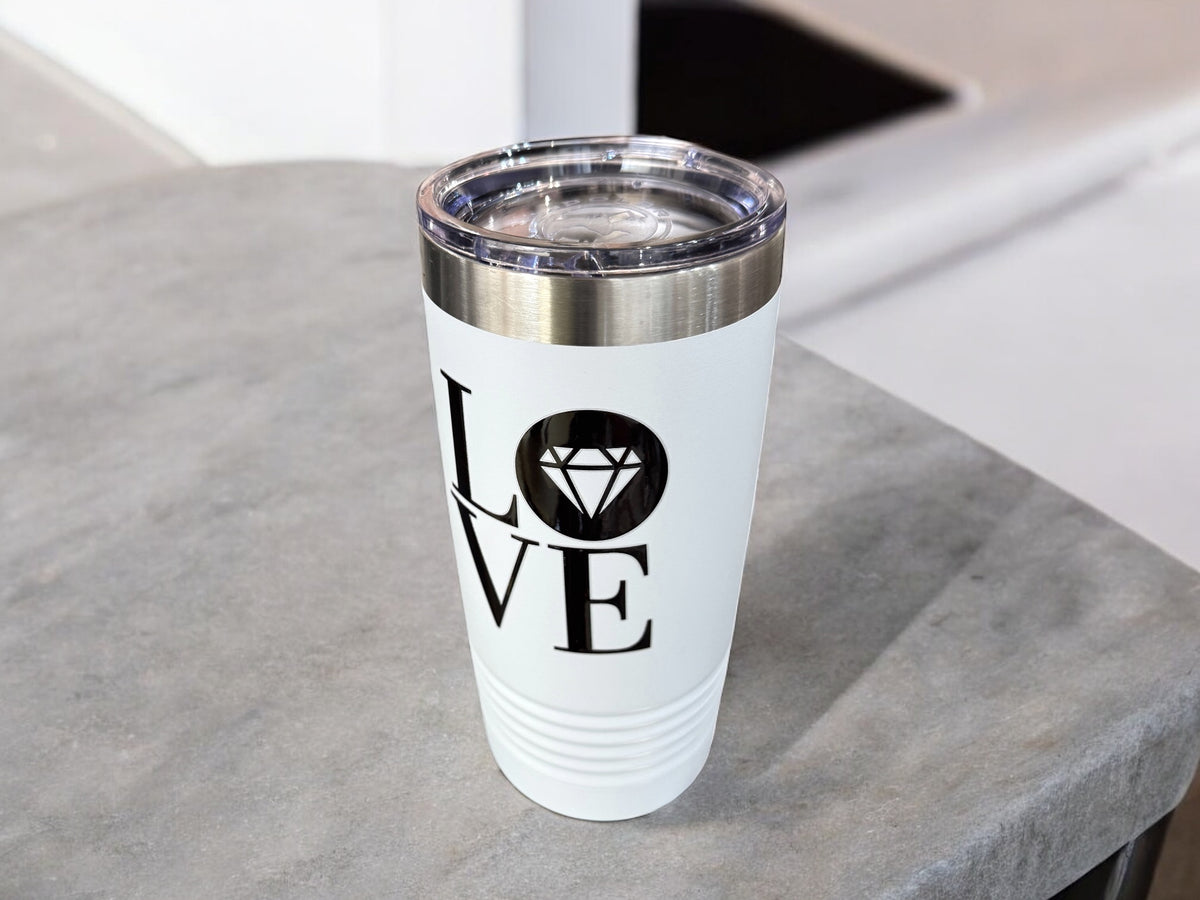 20oz Gemstone LOVE stainless steel insulated tumbler, additional view