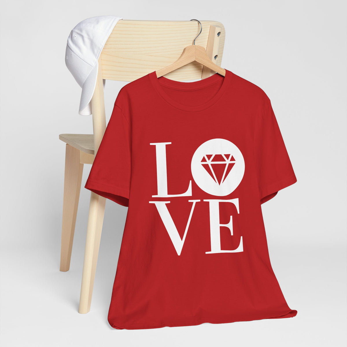 Unisex jersey graphic tee with the Gemstone LOVE design, additional color or view