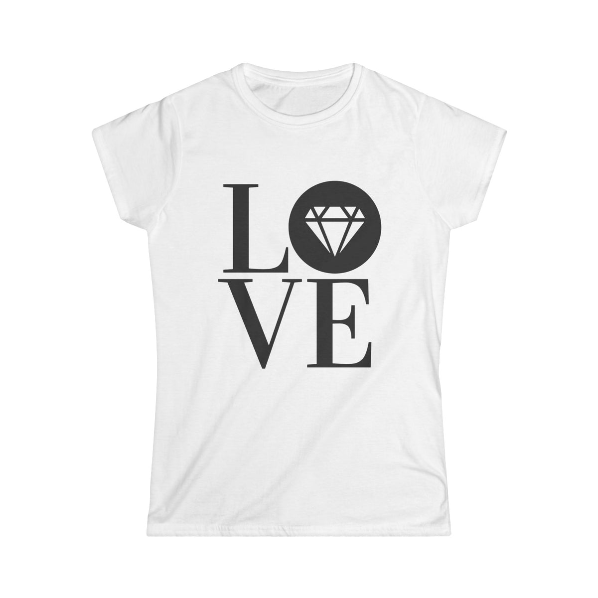Women's softstyle tee in white with the Gemstone LOVE design