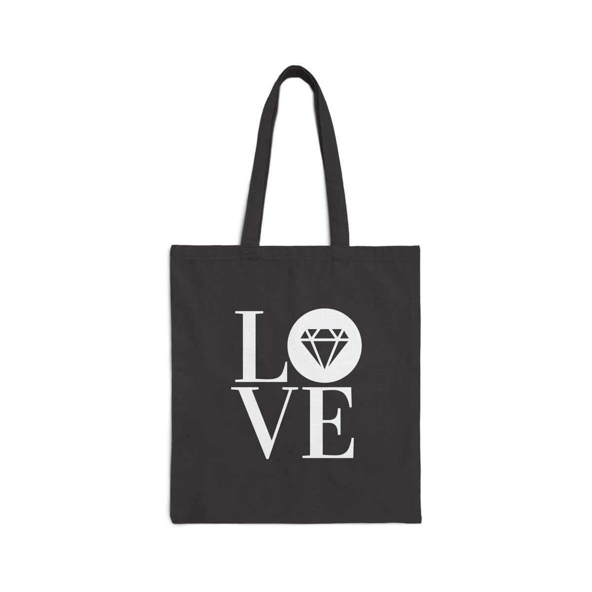 Gemstone Love cotton canvas tote bag in black with the Gemstone LOVE design