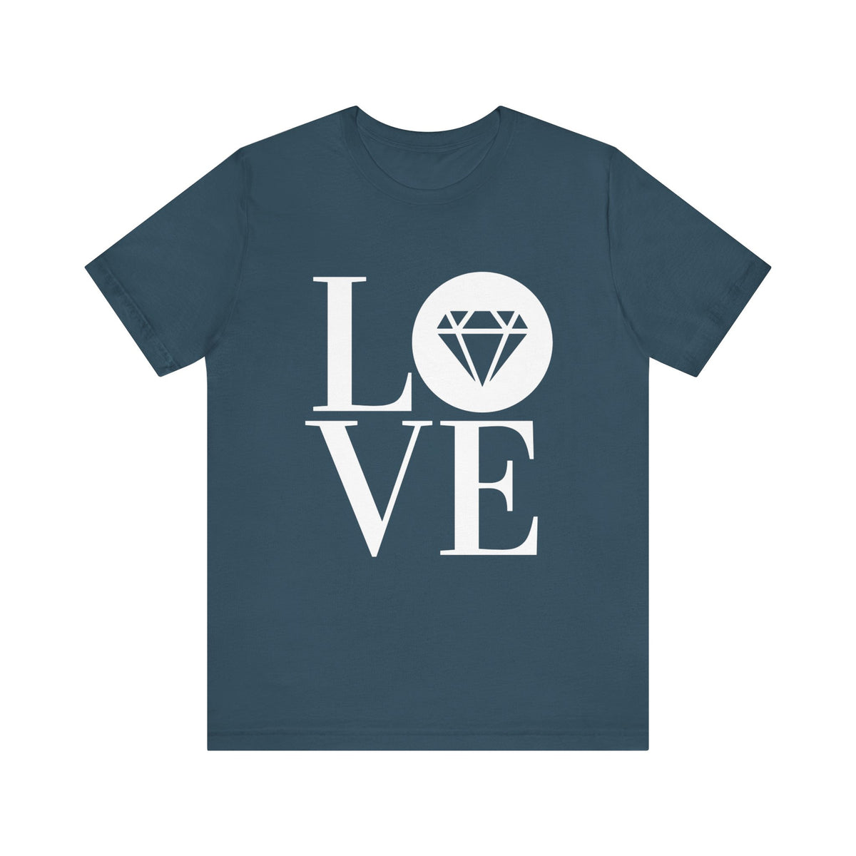 Unisex jersey graphic tee with the Gemstone LOVE design, additional color or view