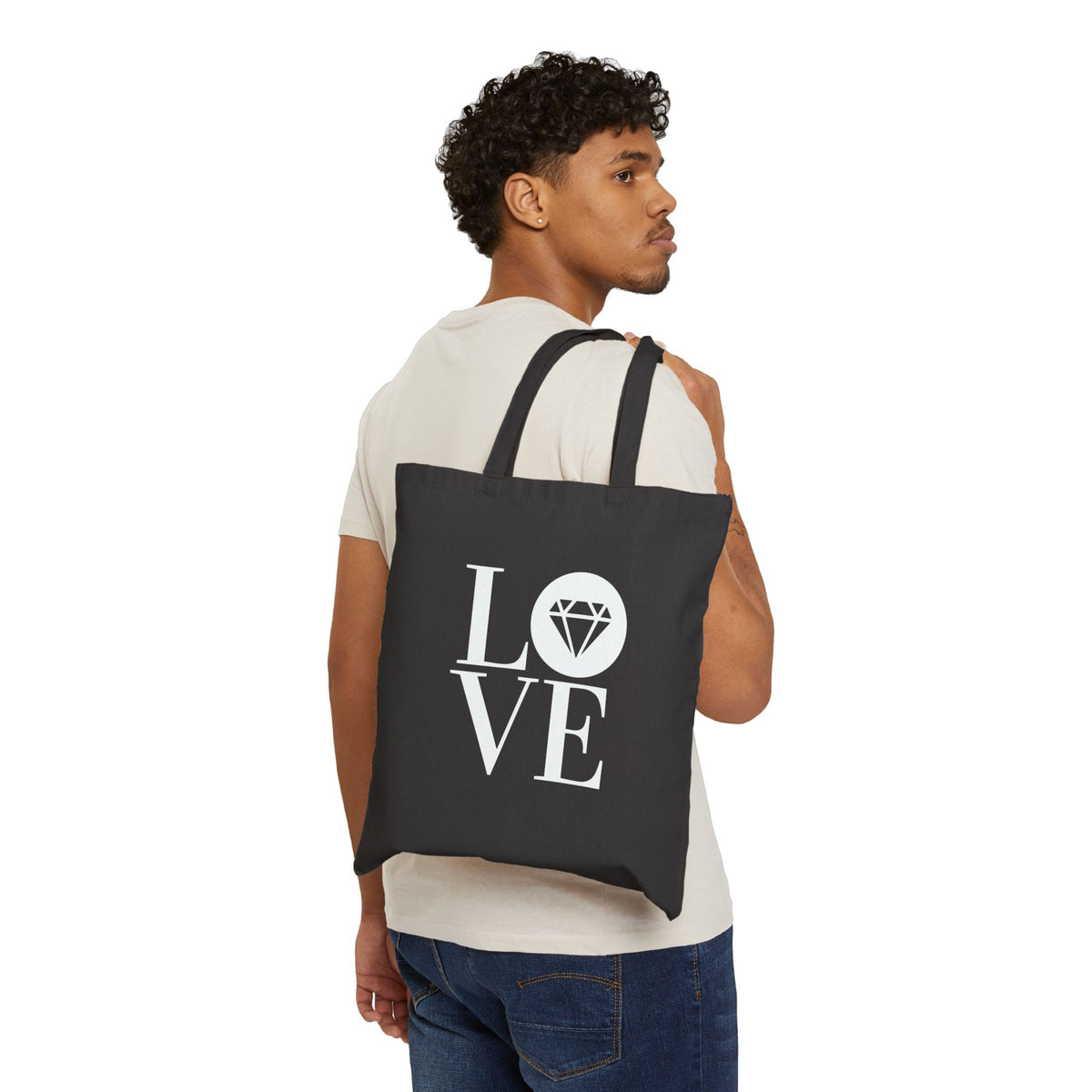 Gemstone Love cotton canvas tote bag with the Gemstone LOVE design, additional view