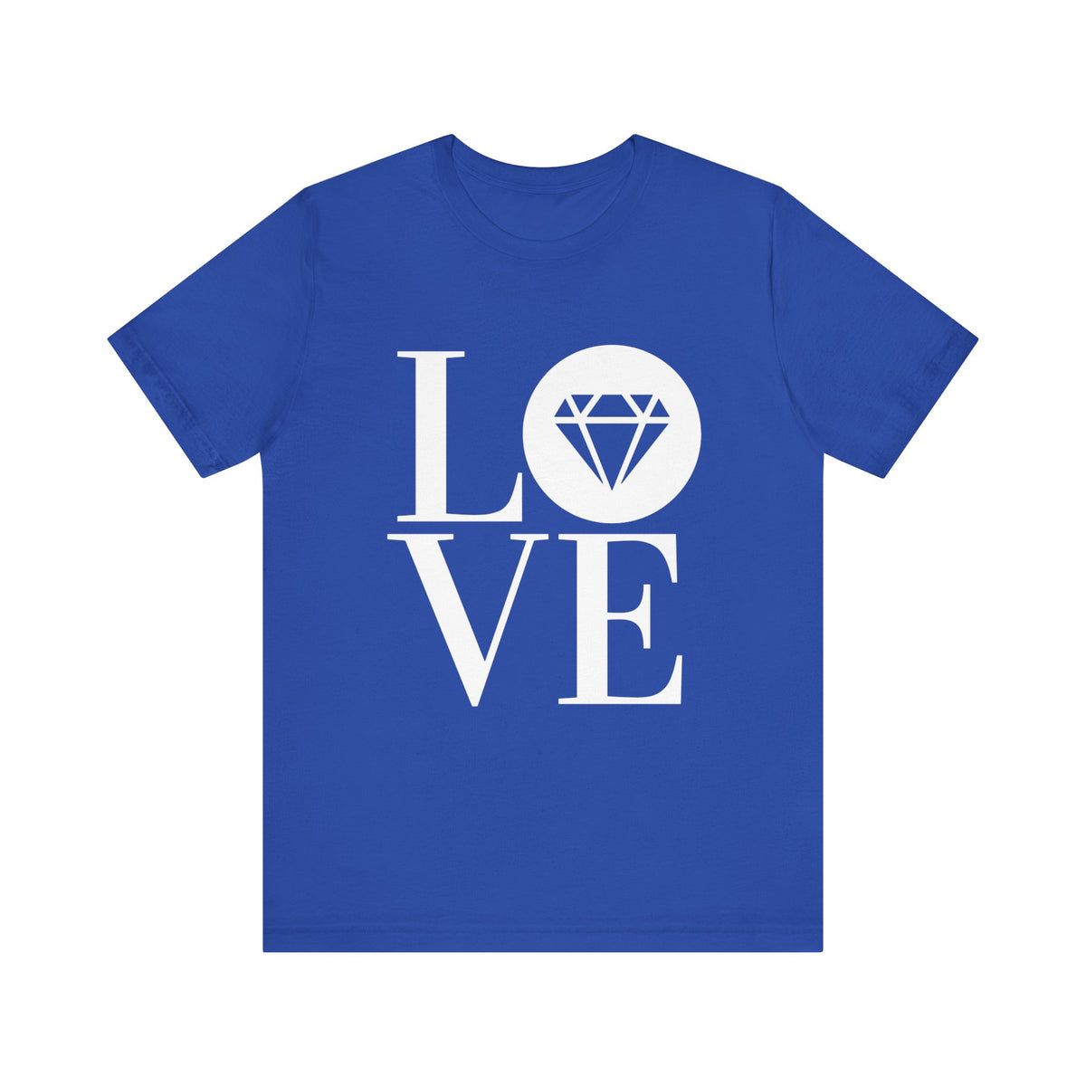 Unisex jersey graphic tee in true royal blue with the Gemstone LOVE design