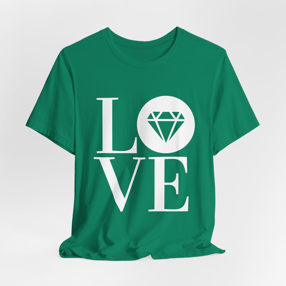 Unisex jersey graphic tee with the Gemstone LOVE design, additional color or view