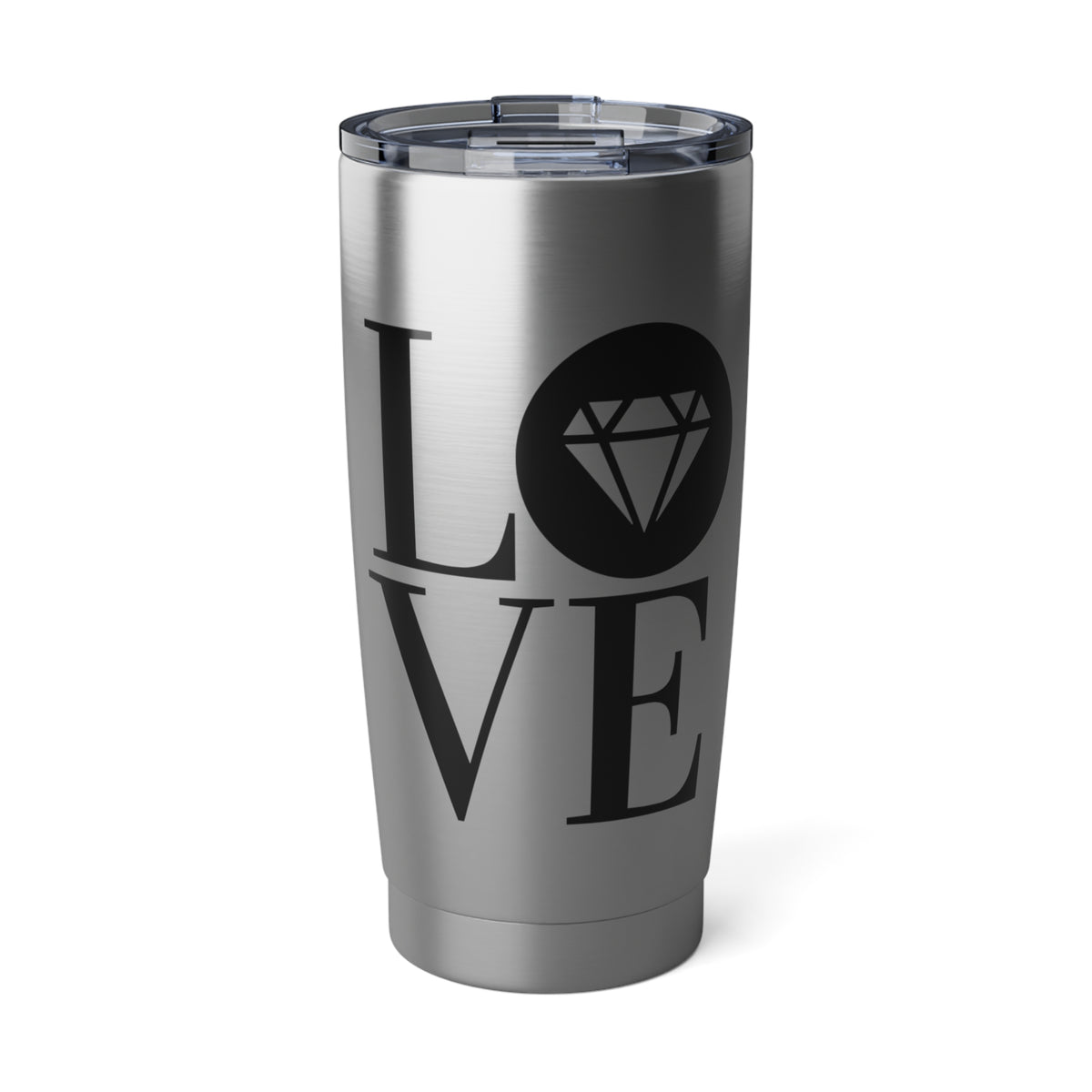 20oz silver stainless steel insulated tumbler with the Gemstone LOVE design