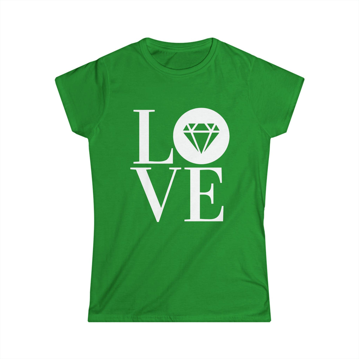 Women's softstyle tee in Irish green with the Gemstone LOVE design