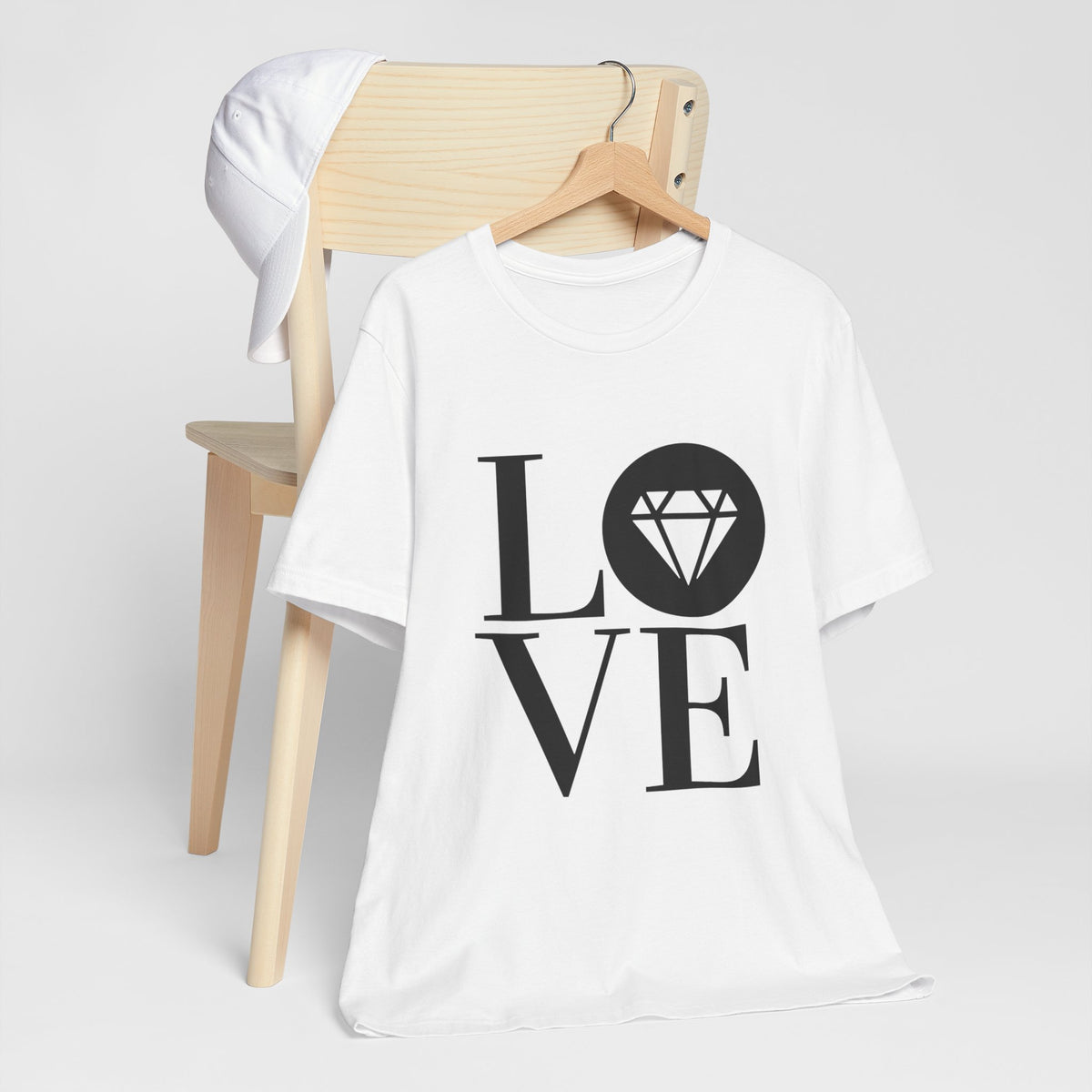 Unisex jersey graphic tee with the Gemstone LOVE design, additional color or view