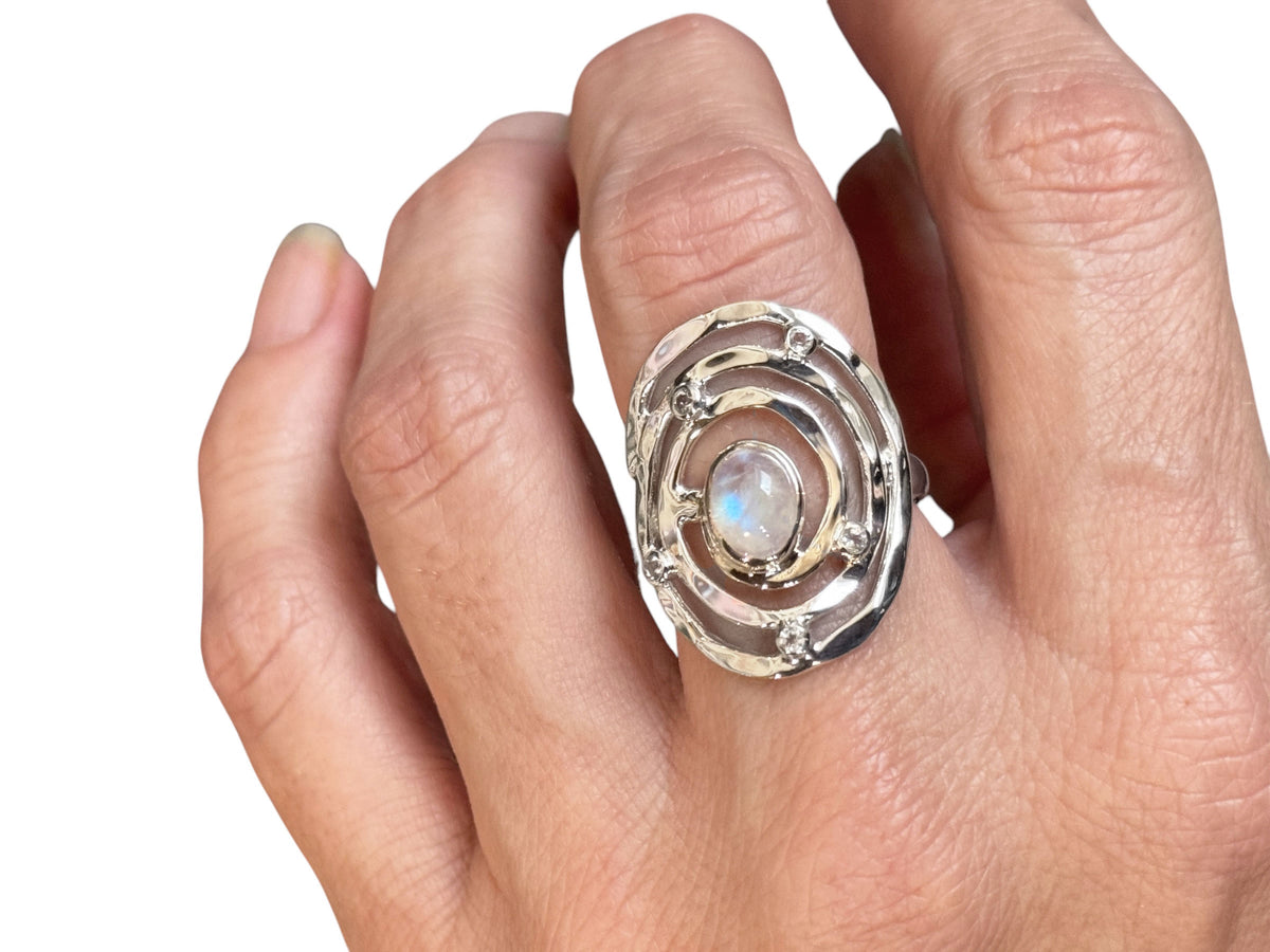 Alternate view of the Eye of the Storm moonstone ring in sterling silver