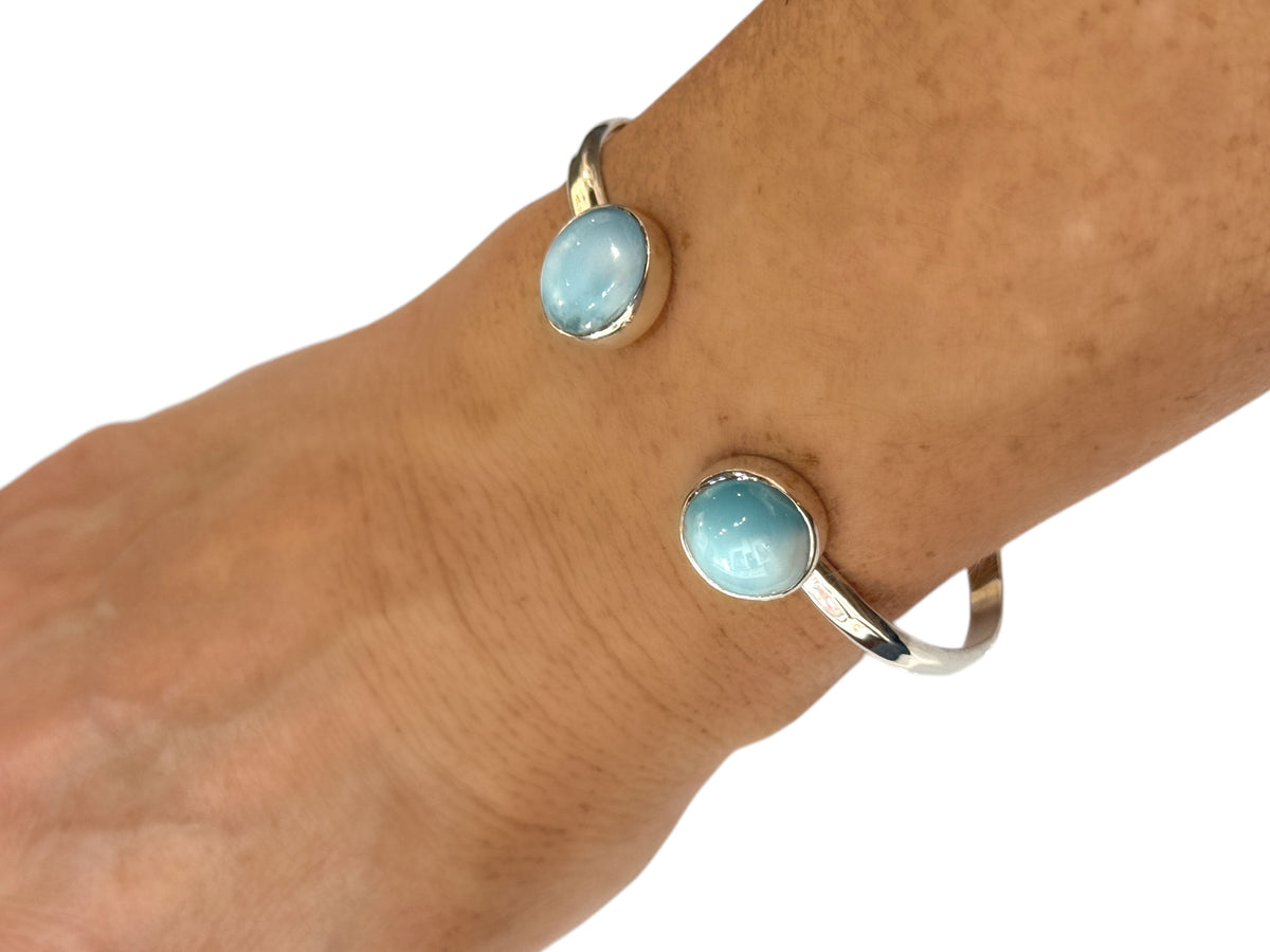 Alternate view of the two-stone larimar adjustable silver cuff