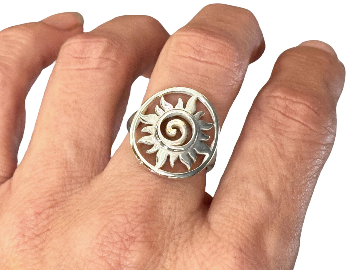Alternate view of the silver sun swirl ring