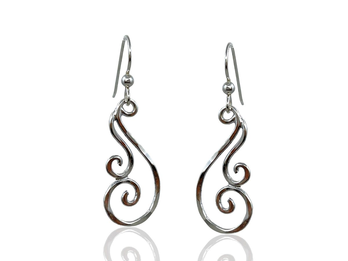 Lightweight hammered sterling silver swirl dangle earrings from the FantaSea Ocean Swirl Collection