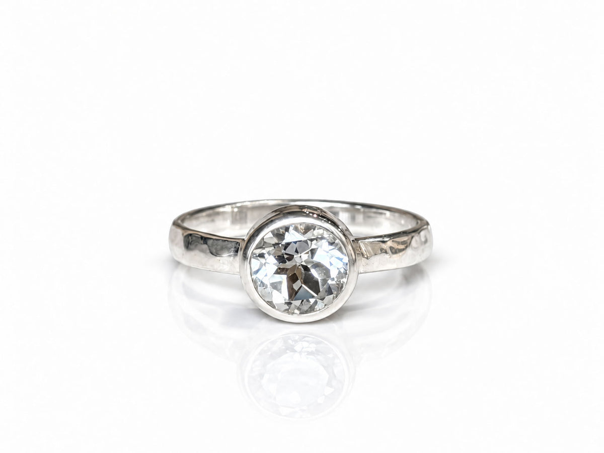 White Topaz Round Brilliant Cut Solitaire Bezel Ring Silver