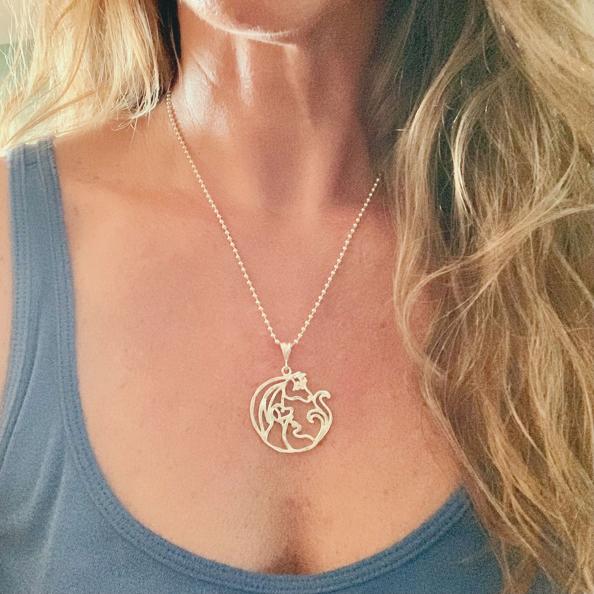 Alternate view of the large Animal Jam silver pendant necklace