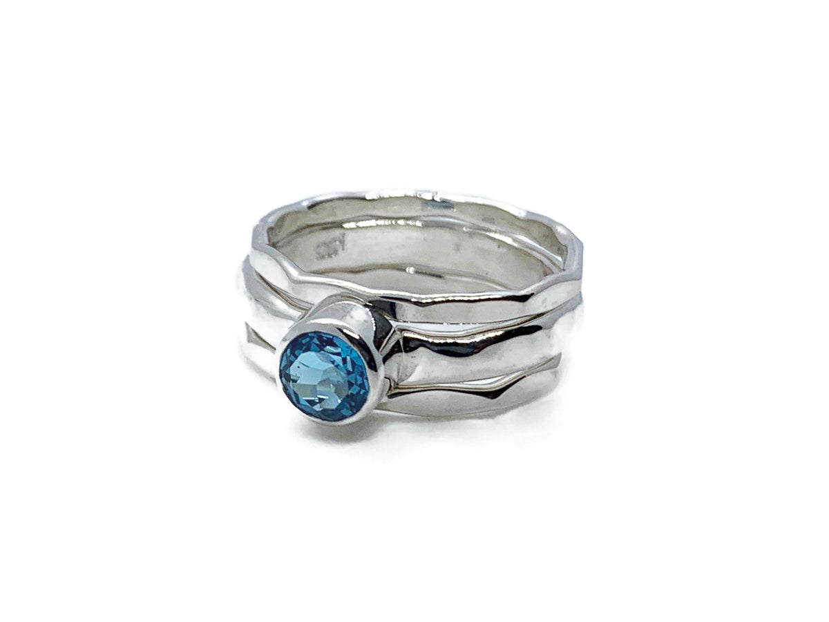 Alternate view of the Swiss blue topaz silver stack ring set