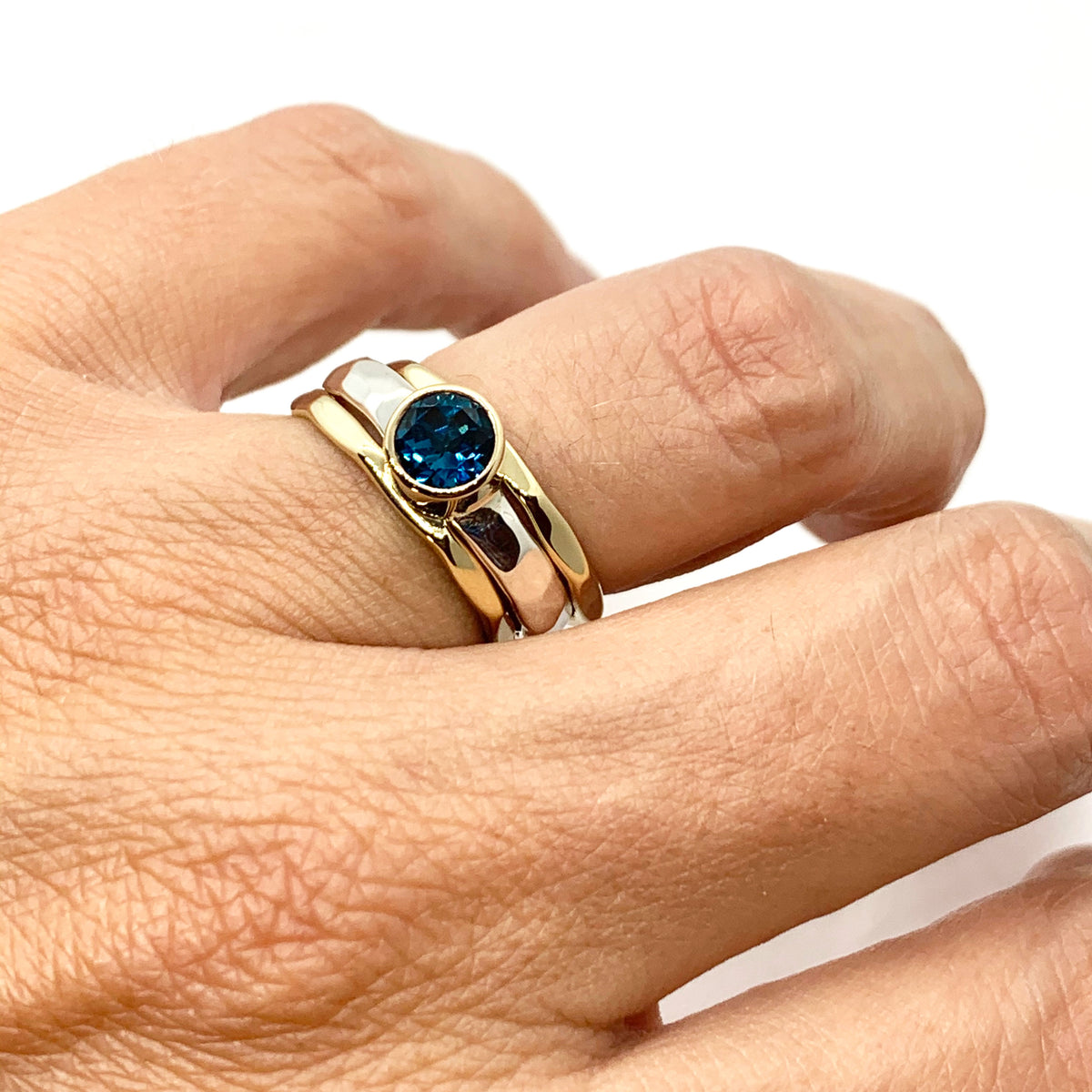 London Blue Topaz Stack Ring Set Silver and Gold