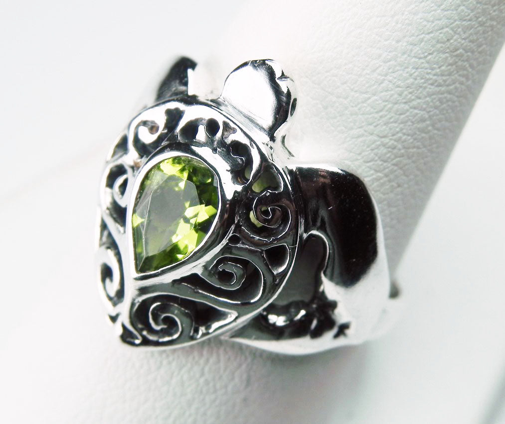 Sea Turtle Ring with Swirls and Peridot