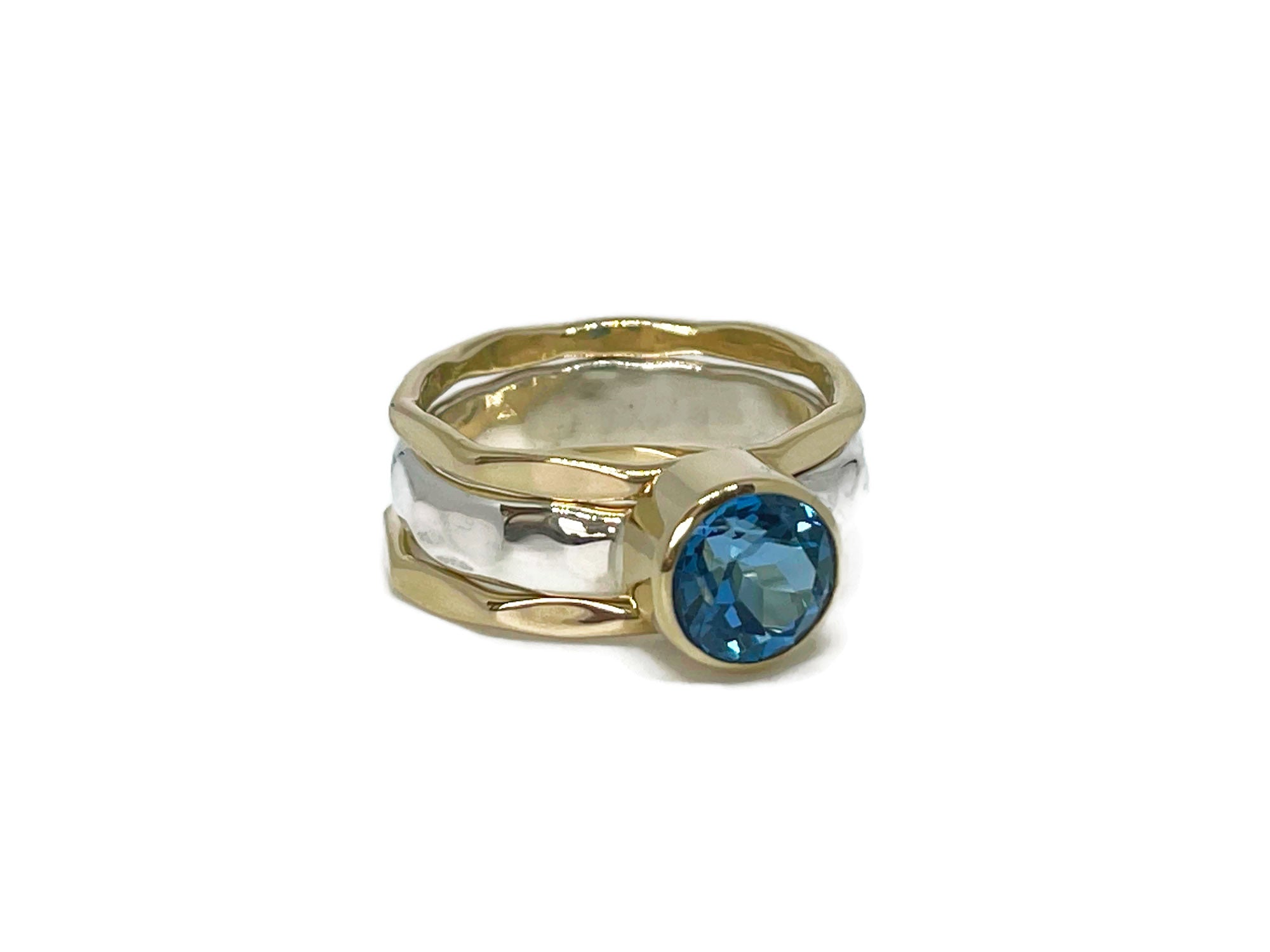 Blue Topaz Ring Stack Silver and Gold