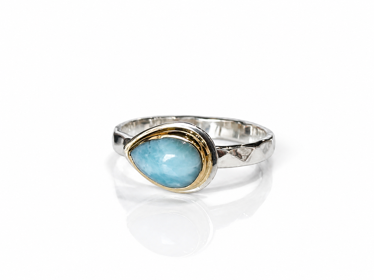 Larimar Side Set Pear Ring Silver and Gold
