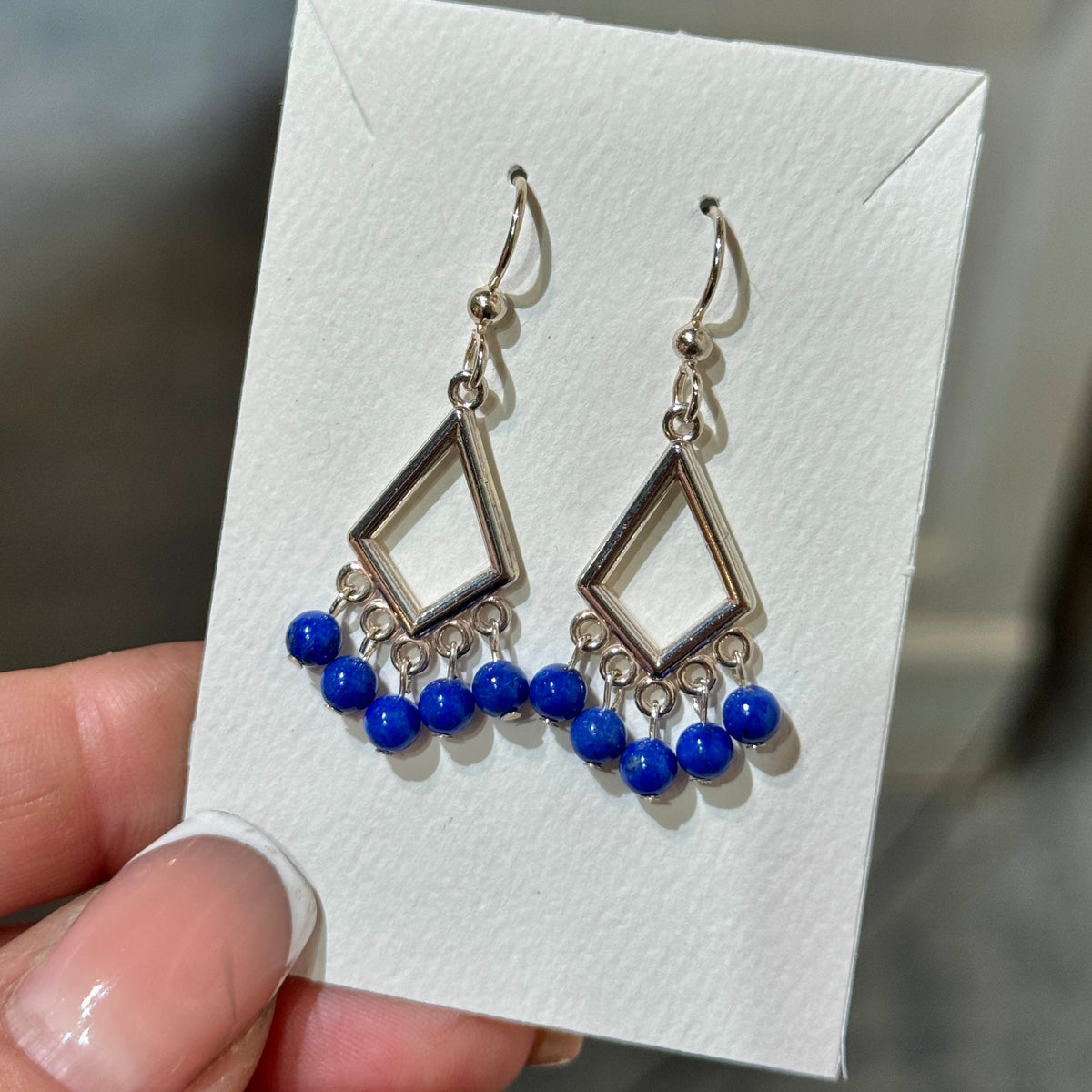Lapis Bead Sterling Silver Geometric Dangle Earring
