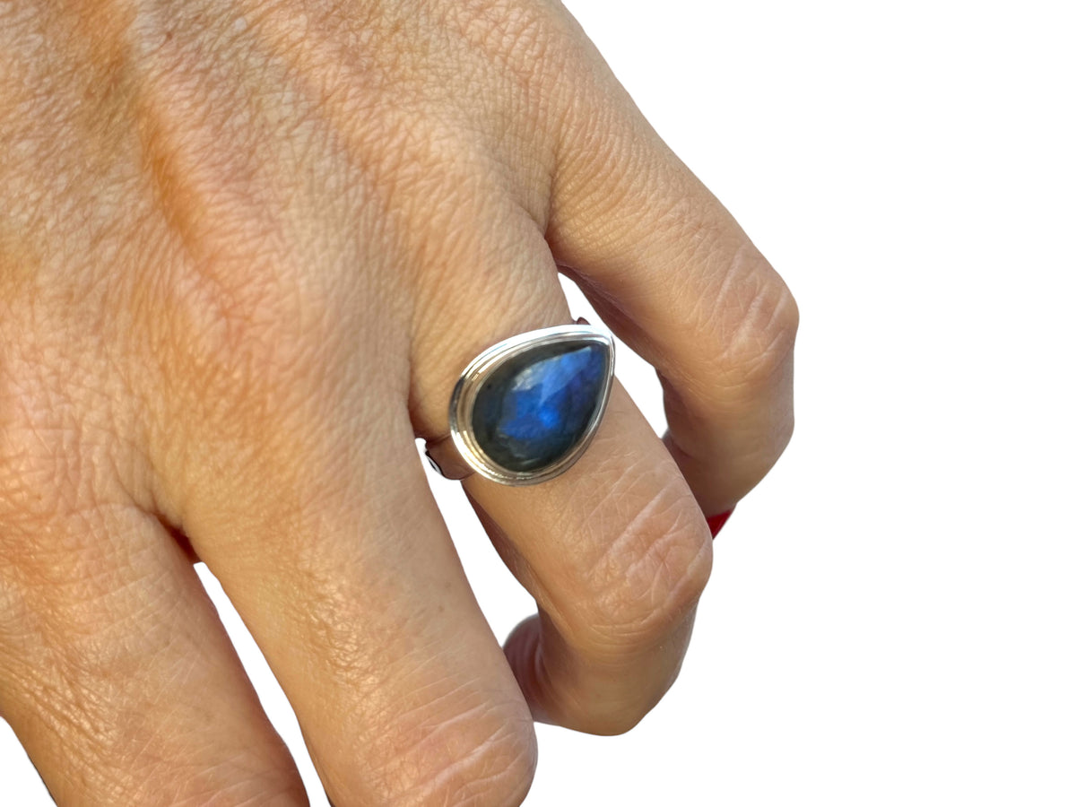 Labradorite Side Set Pear Ring Silver Size 7