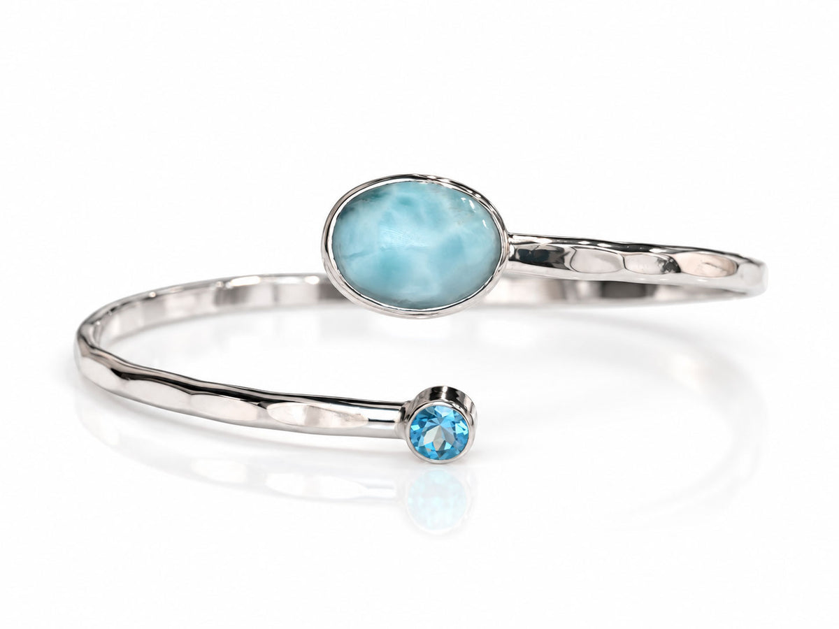Oval Larimar and Swiss Blue Topaz Bypass Cuff Bracelet