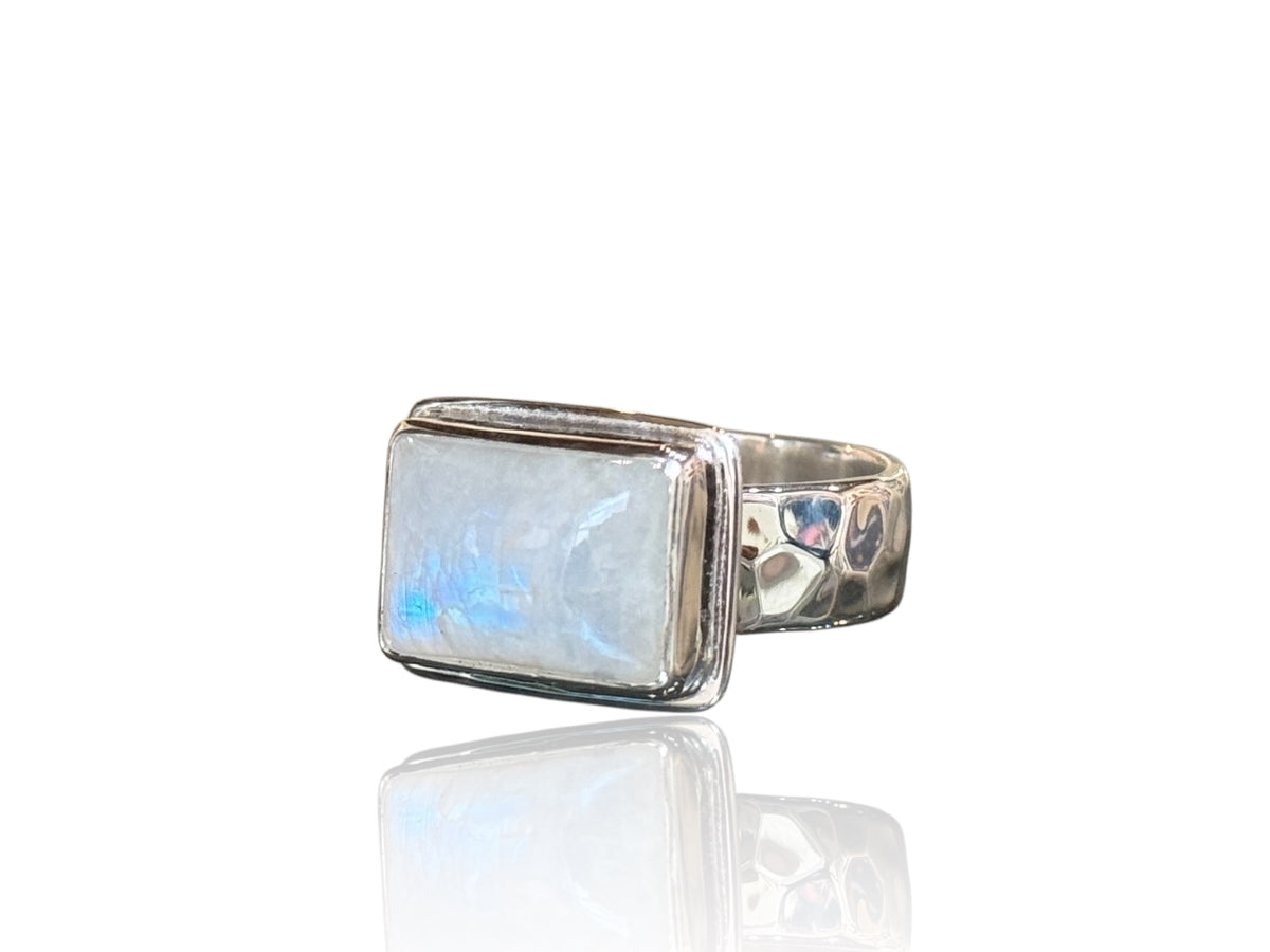 Rainbow Moonstone Rectangle Ring Size 8