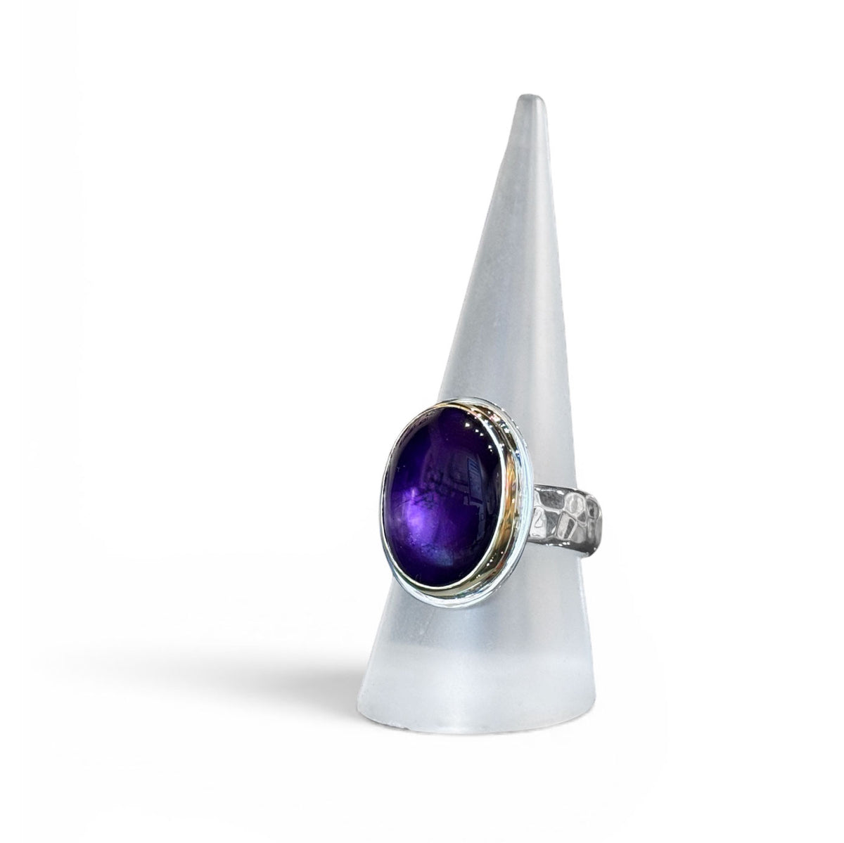 Amethyst Two Tone Ring Large Oval Cabochon