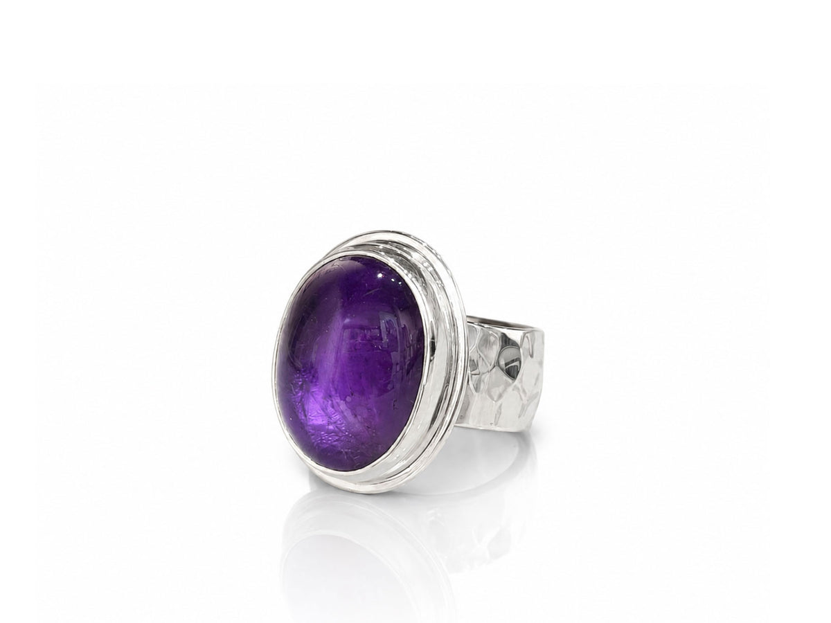 Amethyst Large Oval Wide Band Silver Ring