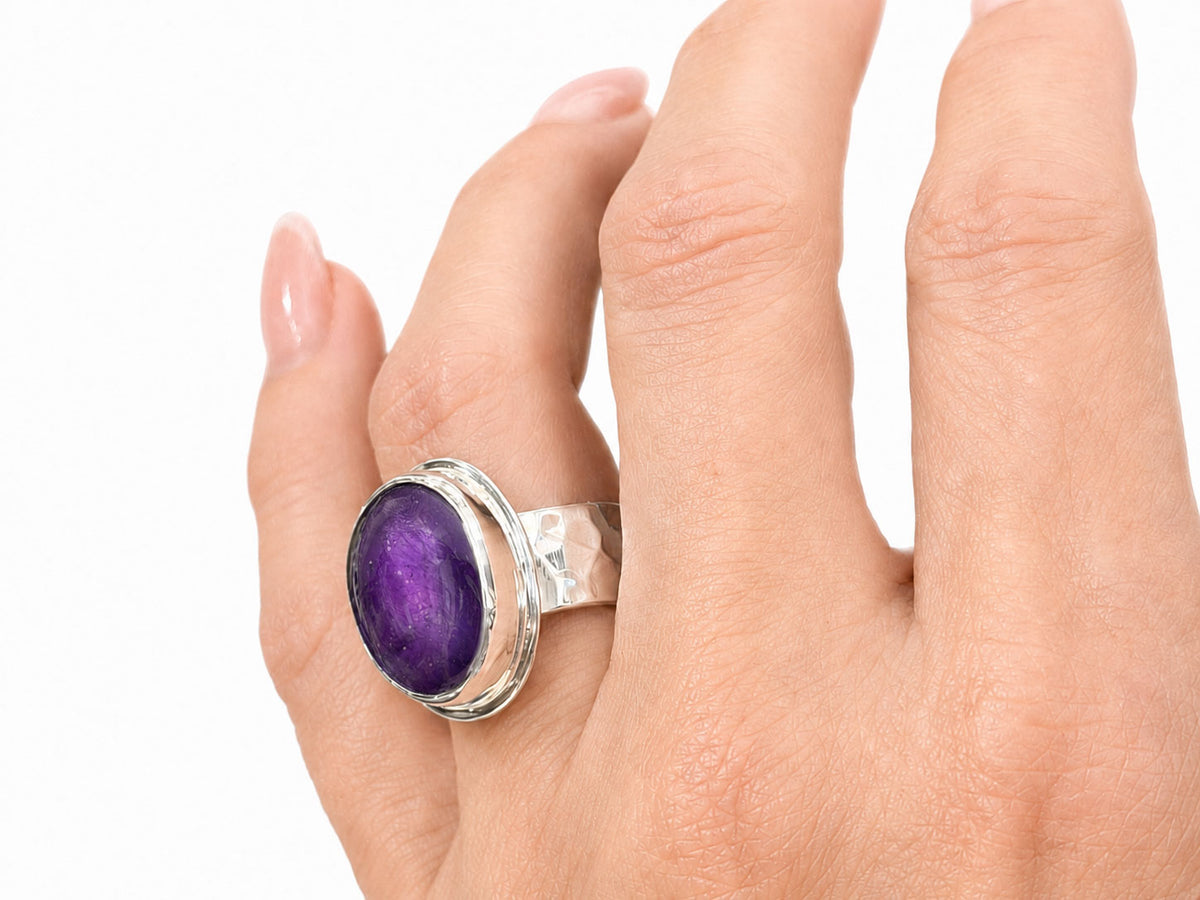 Amethyst Large Oval Wide Band Silver Ring