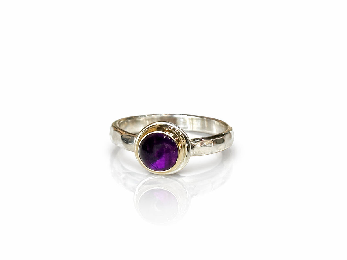 Amethyst Two Tone Ring Small Round Cabochon