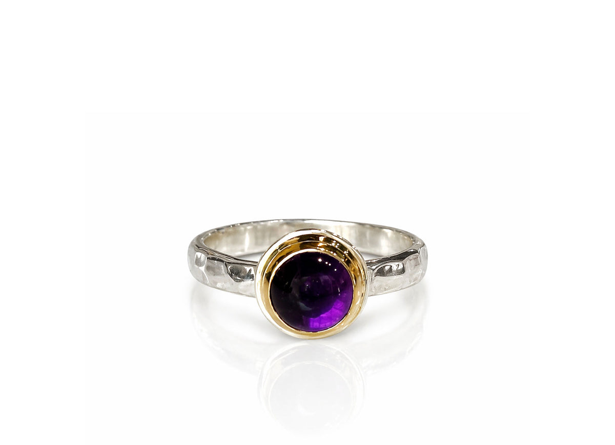 Amethyst Two Tone Ring Small Round Cabochon